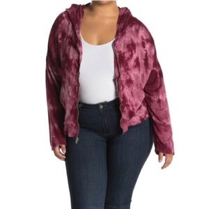 BAEA Women's Tie Dye Full Zip‎ Hooded Sweatshirt In Tie Dye Plum, Size S, NWT